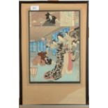 A Japanese woodblock print, a scene from the Chushigura novel, Toyokuni, 36 x 24.5cm.