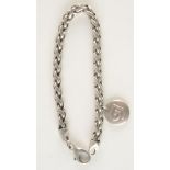 A silver snake bracelet with George Jensen monogram silver fob, 28g.