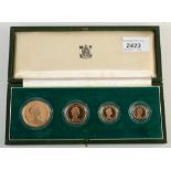 Gold proof 1980 four coin set. Cased.