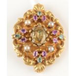 A Victorian style gold brooch, the centre set with topaz,