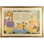 A 1930s coloured educational print entitled 'Sing A Song Of Sixpence', picture size 49 x 74cm.