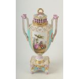 A Meissen style German porcelain twin handled lidded vase,