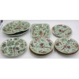 Three Chinese canton shaped celadon dishes, 19th century and eight matching plates,