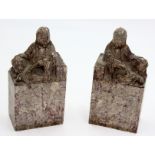 A pair of impressive soapstone large seals, the top each sits an immortal holding a royi sceptre,