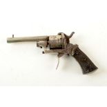 A 19th century Belgium 7mm pin fire revolver, length 18.5cm.
