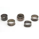 Five various silver napkin rings, 2.6oz.