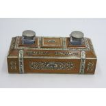 An Anglo-Indian Vizagapatam inkstand, 19th century, with ivory filigree decoration, height 11cm,