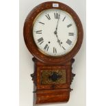 A Victorian inlaid walnut wall clock, height 70.5cm, width 41.5cm.