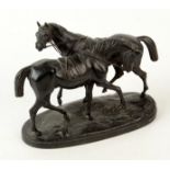 A Victorian spelter group of horses, height 14cm, width 17.5cm.