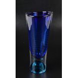A Kosta Boda Goran Warff tall blue vase with a spiral of tiny bubbles, height 32.
