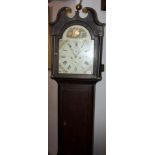 A George III oak longcase clock, the arched painted dial inscribed 'Ja's Gourlay, Newton Stewart',