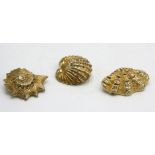 Three gilt paste set shell brooches by Gianfranco Ferre, Italy.