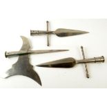 Three medieval style steel blades, length 38cm.