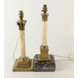 Two gilt metal and marble table lamps, early 20th century, heights 48cm and 44cm.