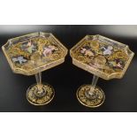 A pair of fine 19th century Continental glass tazza, each square shallow top with reentrant corners,