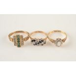 Three 9ct gold stone set rings.