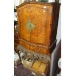 A George III style burr walnut drinks cabinet,