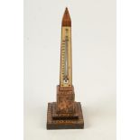 A Victorian Tunbridgeware obelisk desk thermometer, height 19.5cm, width 6.3cm, depth 6.1cm.