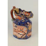 An iron stone octagonal Japan pattern jug with Lizard handle, maximum height 20 cm,