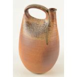 A John Leach studio pottery stirrup form bottle vase, height 34cm, impressed marks,