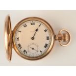 A gold plated full Hunter cased Rolex keyless pocket watch,