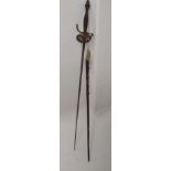 A continental dress sword, 19th century, with steel hilt and leather scabbard, blade length 81cm,