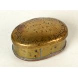 A 19th century brass snuff box, inscribed 'Eddie Hicks Mousehole Xmas 1919', height 2.5cm, width 6.