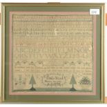 An early Victorian sampler, worked by Emily Youl, with alphabet, numbers,