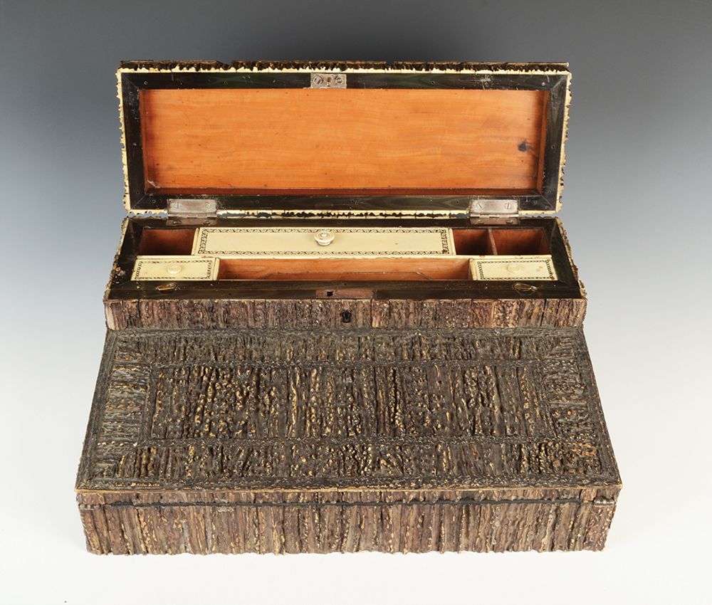 An Anglo-Indian Vizagapatam stag horn writing slope, 19th century, with an ivory fitted interior, - Image 2 of 2
