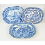 A Staffordshire blue and white meat plate printed to the foreground with deer,