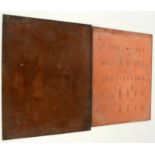 Two copper printing plates, one impressed 'J De C. Sowerby', 28 x 21.5cm and 29.5 x 23cm.