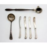 A silver sauce ladle, 2.