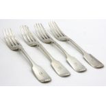 A set four silver fiddle pattern forks, Exeter 1840, 11oz.