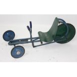A blue and green painted metal hand powered Go-kart, circa 1940s, height 48.