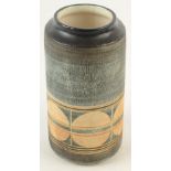 A Troika cylindrical vase or storage jar by Avril Bennett, height 19.