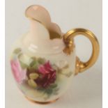 A Royal Worcester blush ivory jug, painted with flowers, shape no 1094, height 11.5cm.