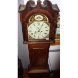 A George III oak longcase clock, the painted dial inscribed T. Heydon, Farnborough, height 213cm.