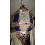 A Moroccan painted metal hanging lantern, 20th century,