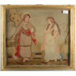 A Regency woolwork and felt picture, depicting Christ and a young woman in a garden,