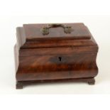 A George III mahogany tea caddy, of bombe form on bracket feet, 16 x 24.5cm.