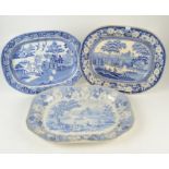 Three 19th century blue and white meat plates.