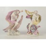 An 18th century Chelsea porcelain figure of Neptune riding a Dolphin, maximum height 16 cm, damage,