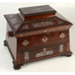 A Regency rosewood mother of pearl inlaid workbox,