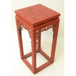 A Chinese red lacquered jardiniere stand, 20th century, height 90.5cm, width 41cm.