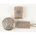 A early silver plain vesta case and a engraved silver vesta case and a silver patch box.