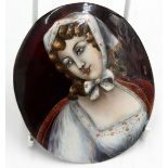 A Limoges portrait enamelled oval, signed Gamet, 110 x 95mm.