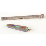 An Egyptian revival enamelled Cleopatra's Needle propelling pencil and one other propelling pencil.
