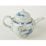 A very rare Longton Hall teapot decorated in underglaze blue with English castles on islands,