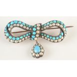 A Victorian bow brooch set turquoise and pearls,