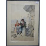 Settimio GIAMPIETRI (1842-1924) Rimanenze Latine Children posing amongst ruins Watercolour Signed,